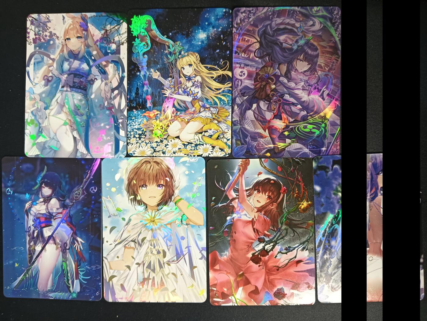 花开卡拍第46期（11月9号周日截拍，品控勿拍!!!拍品不寄存，运费5元，自制卡难免瑕疵，可能存在轻微撞角爆边等出厂瑕疵，品控介意勿拍！） 动漫美少女 7张 彩闪