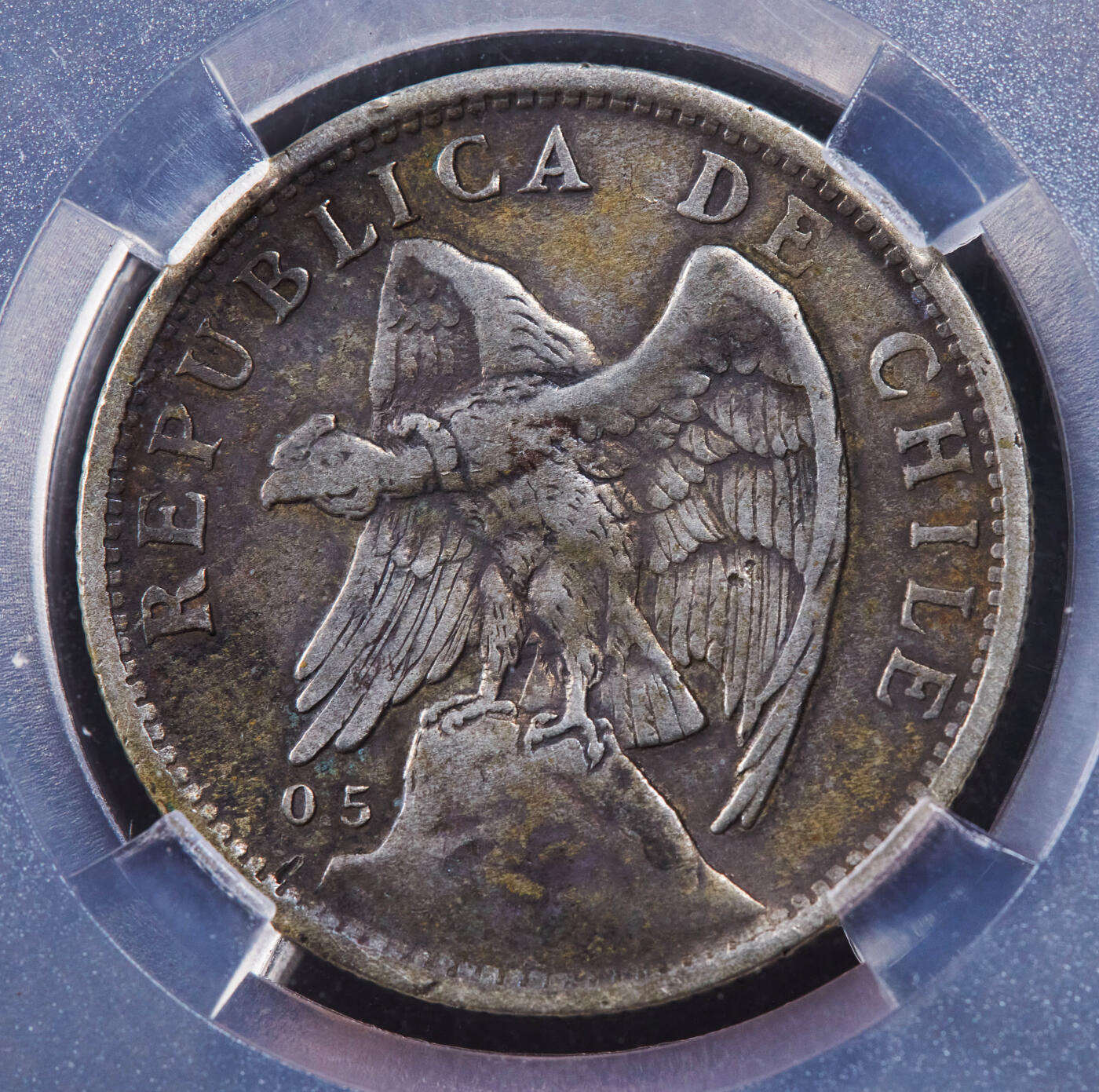 【俄甄集藏】2025年(044)11-12星期三晚 19:30 全场包邮 智利1924年秃鹫1比索银币，TQG XF40，黄油酱彩包浆