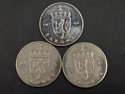 【淘币小摊】实时拍第七百九十一拍   散币纸币套币场   满百包邮可预留二周 每周一统一发货   - 挪威5克朗3枚