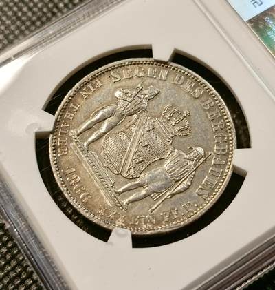 甄臻铺-世界币章拍卖（第38期）立冬小精品场，送拍享返佣金等优惠多多 NGC-UNCD 德国1866年萨克森矿业流通1泰勒 矿工人物刻画细致完整，包浆好玩