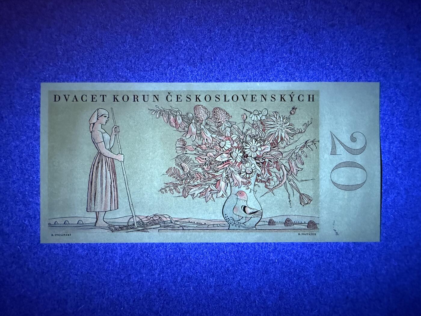 《艾美收藏》第219期-11.9周日外币畅拍场 捷克斯洛伐克20克朗 UNC 1949年 花环少女 无针孔实票
