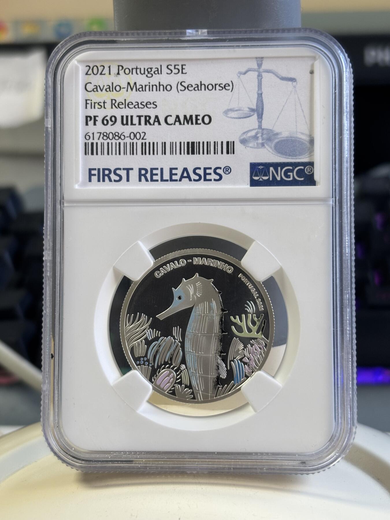 第181期拍卖 葡萄牙2021年海马彩色纪念银币NGC-PF69首期无盒无证书，925银，14克，发行2000枚
