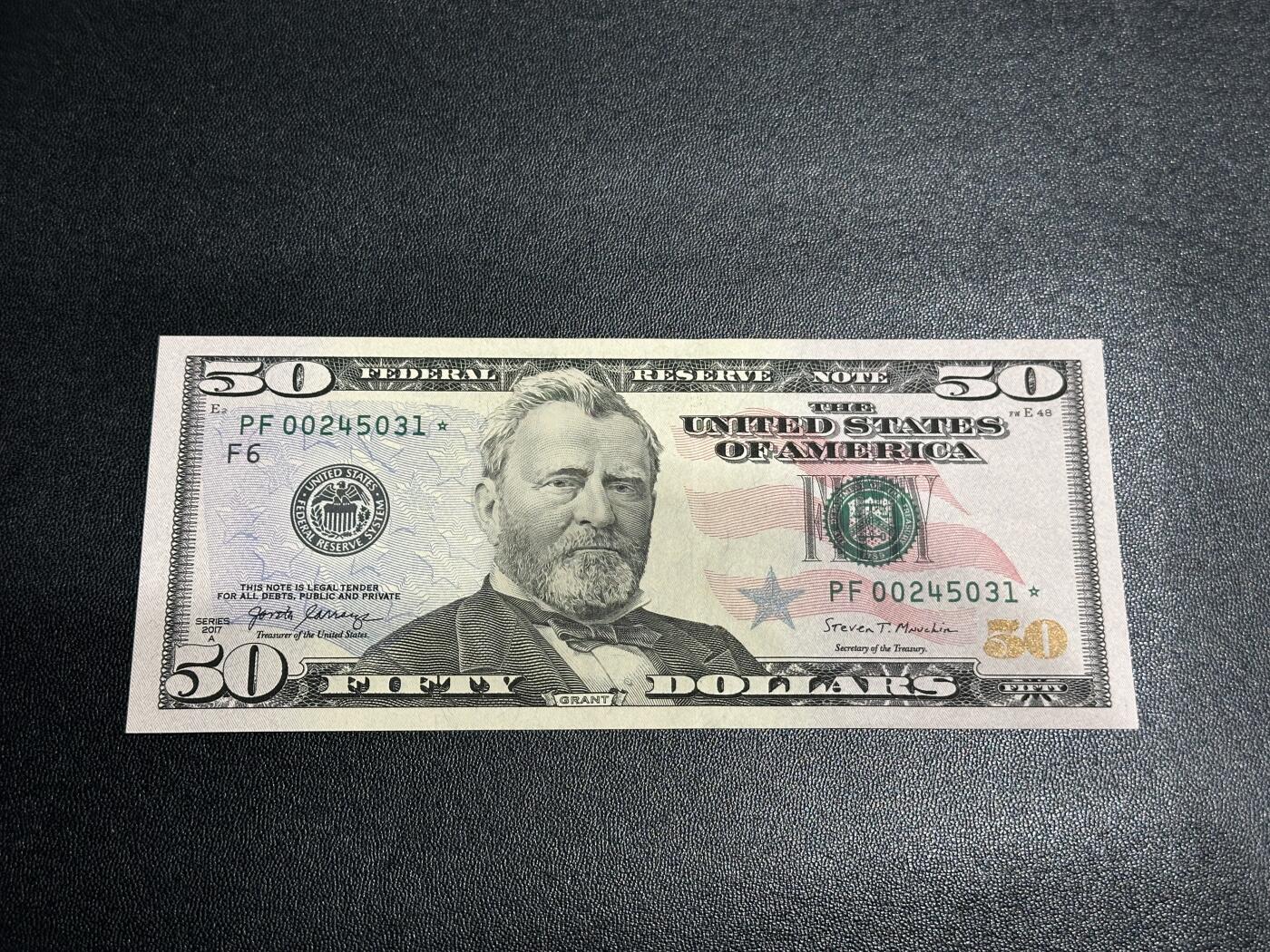 《外钞收藏家》第五百八十三期（精选场）（本期拍品丰富）（本平台长期征集拍品、欢迎藏友们联系合作） 2017年美国彩版50美元 补号 全新UNC