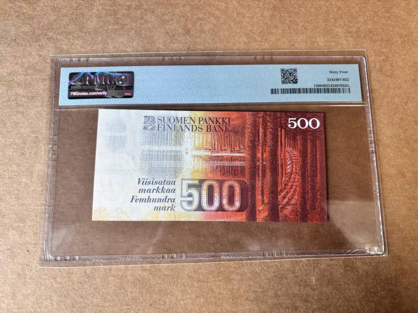 【Blue Auction】世界纸币精拍第748期——18级TOP拍卖/信誉/品质/专业/高效💫 芬兰 1991年500马克 PMG64