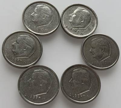  外国优质老铜币银币，周六九点倒数截拍，满百包邮，可寄存半年，喜欢朋友微信扫描二维码可直接参拍 - 比利时阿尔贝二世1法郎6枚