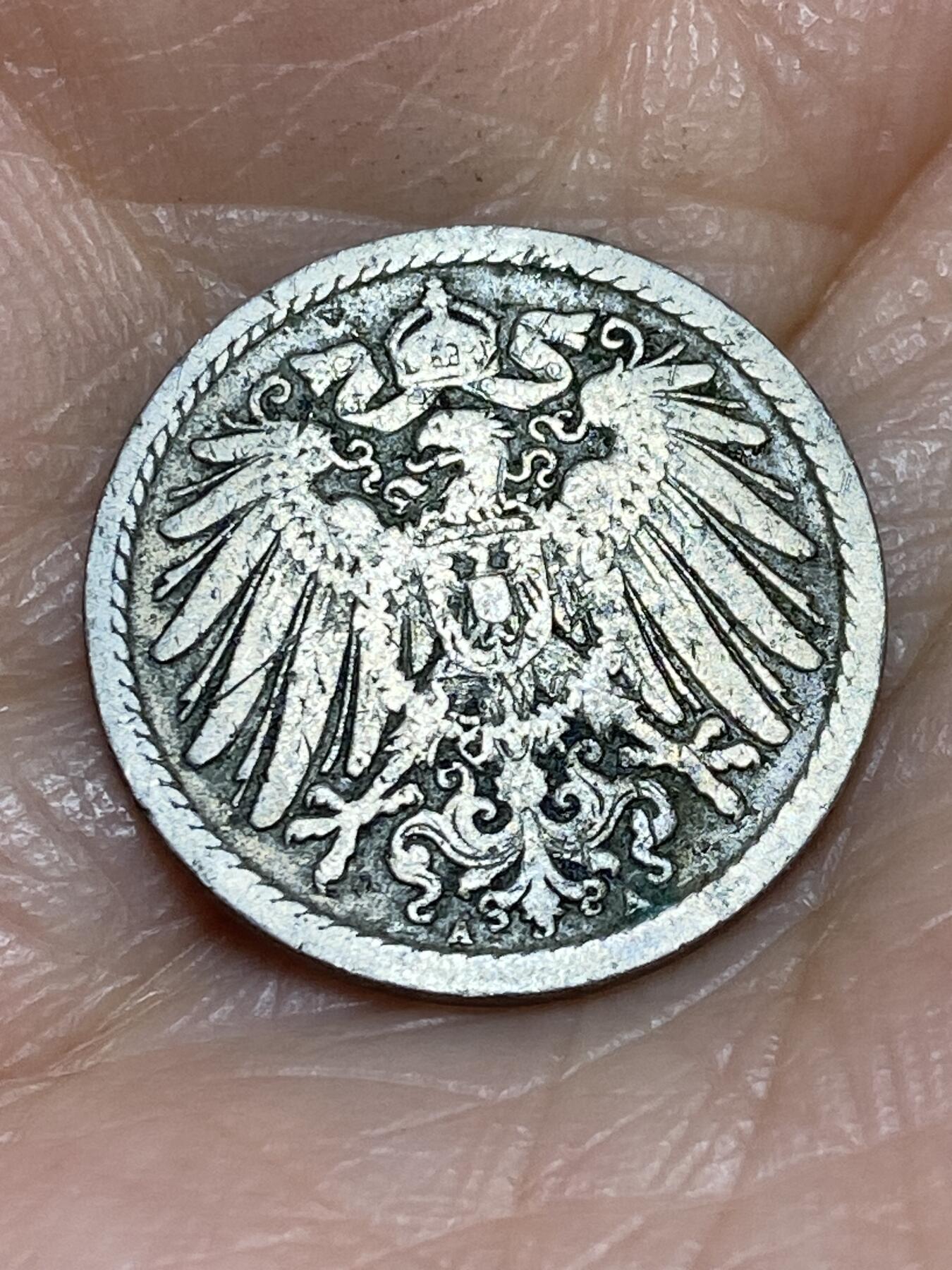 2025年第一百二十五场(总第一百五十一场）外国好品散币(免佣金) 德意志帝国1893年5芬尼(威廉二世时期，A标柏林造)