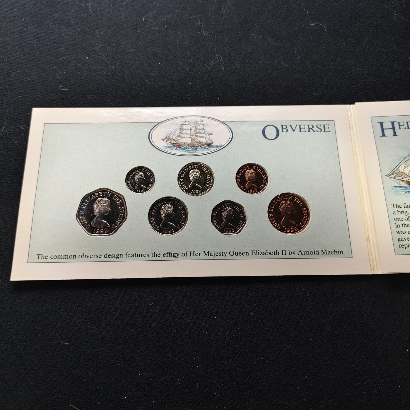 【全场包邮】纯粹捡漏拍477场（免费代拍第14场）调整中 【少见】泽西1992年官方套币-含1元赫伯号帆船-量6000