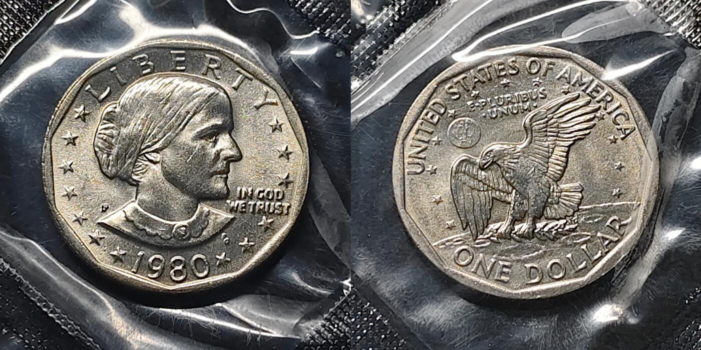 【全场包邮】纯粹捡漏拍477场（免费代拍第14场）调整中 美国1980年苏珊1元（仅发行1979-1981年）PSD少见三厂号原封装版套币-盒证全