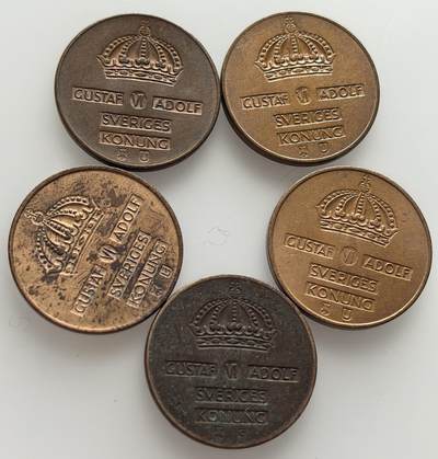  外国优质老铜币银币，周六九点倒数截拍，满百包邮，可寄存半年，喜欢朋友微信扫描二维码可直接参拍 - 瑞典1953年-1970年2欧尔5枚