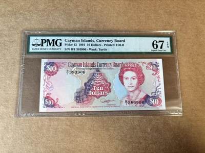 【Blue Auction】世界纸币精拍第748期——18级TOP拍卖/信誉/品质/专业/高效💫 - 【B/1首发冠无47】开曼群岛 1991年10元 女王 PMG67EPQ 