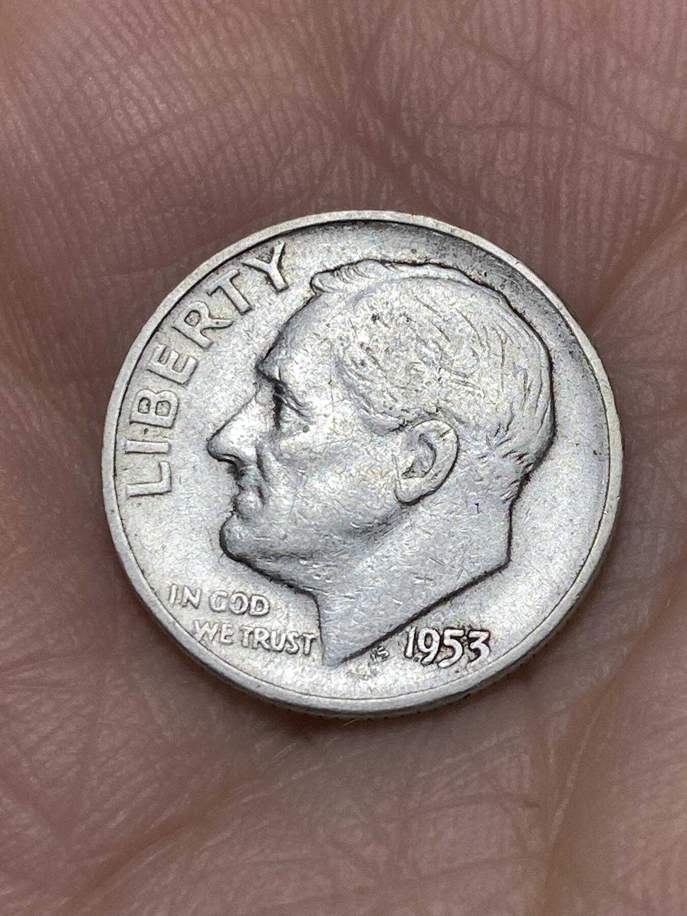 2025年第一百二十六场(总第一百五十二场）外国好品散币(免佣金) 美国🇺🇸1953年1角银币(罗斯福1角第一版，900银)