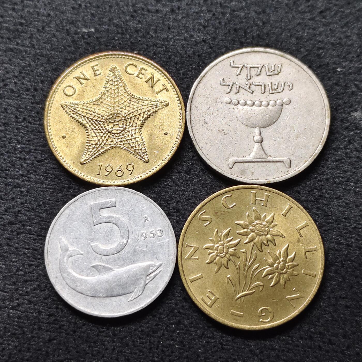 【全场包邮】纯粹捡漏拍476场（免费代拍第13场）调整中 世界各国各年份散币4枚一组-巴哈马+以色列+意大利+奥地利