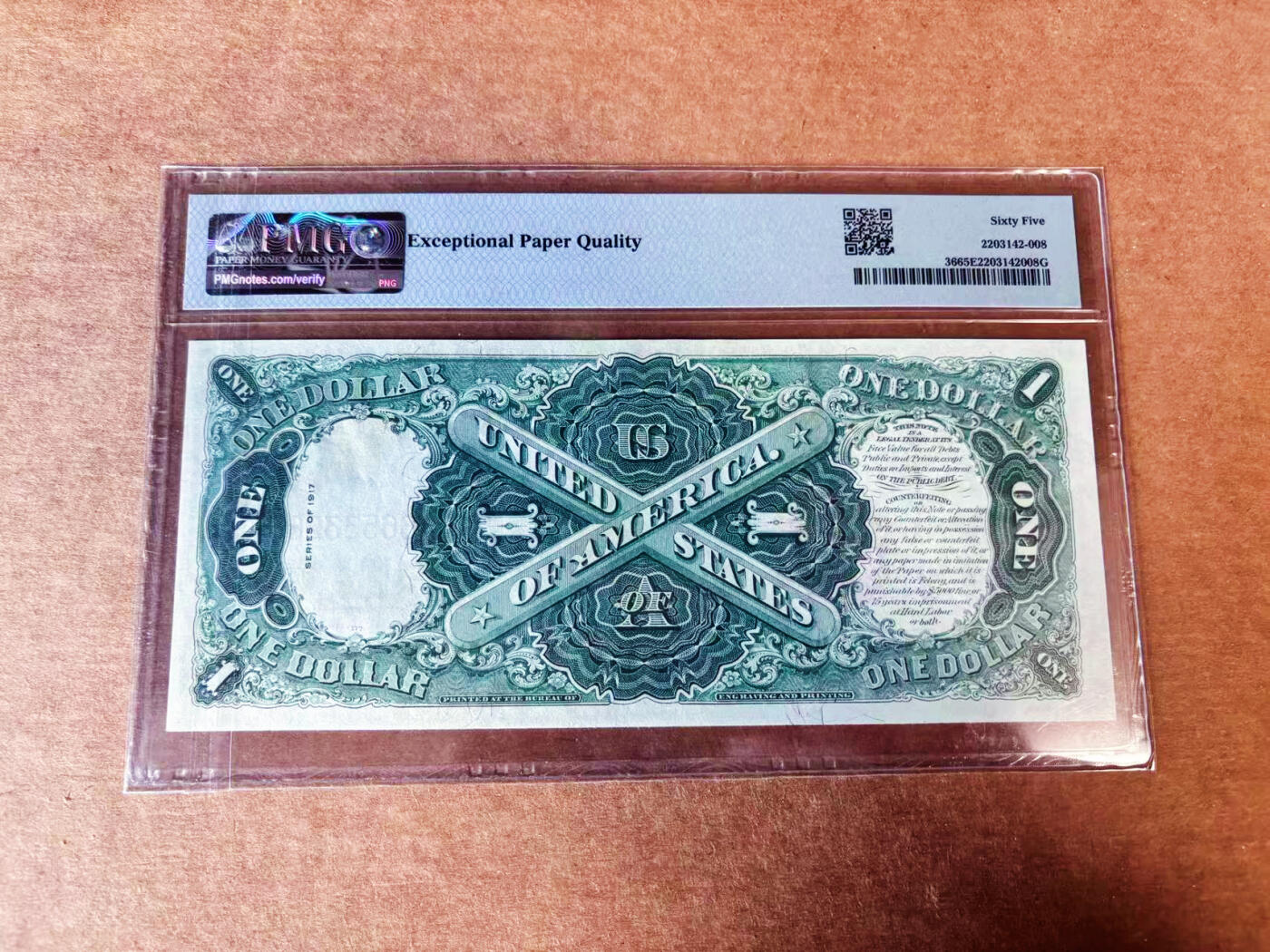 【Blue Auction】世界纸币精拍第748期——18级TOP拍卖/信誉/品质/专业/高效💫 【AA无47】美国 1917年1美金 PMG65EPQ 大票幅 双面雕刻精美绿钞 征服者登陆 华盛顿头像