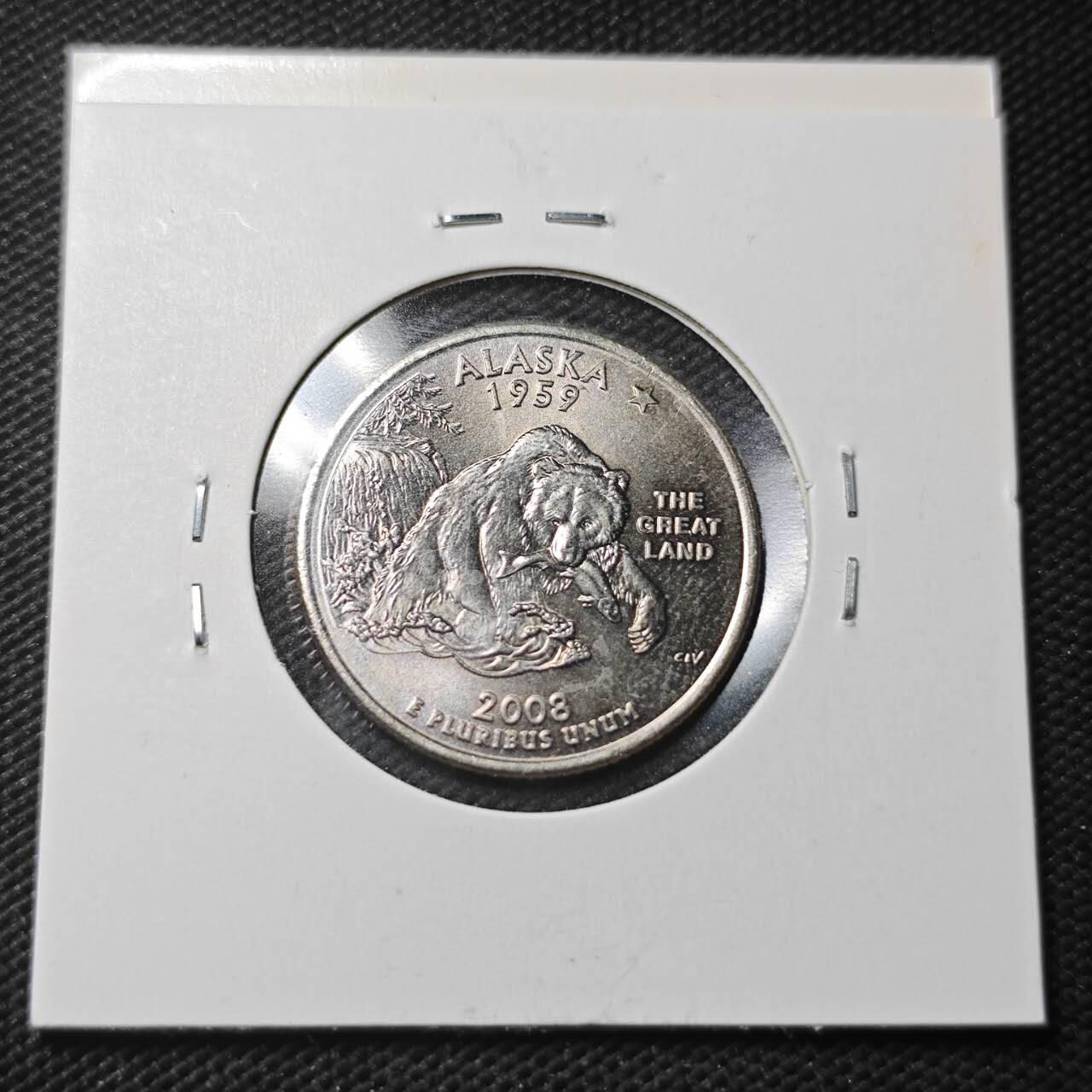 KK钱币收藏小铺  第366场  2月预留时间 周末发货  2008美国25分纪念币 好品