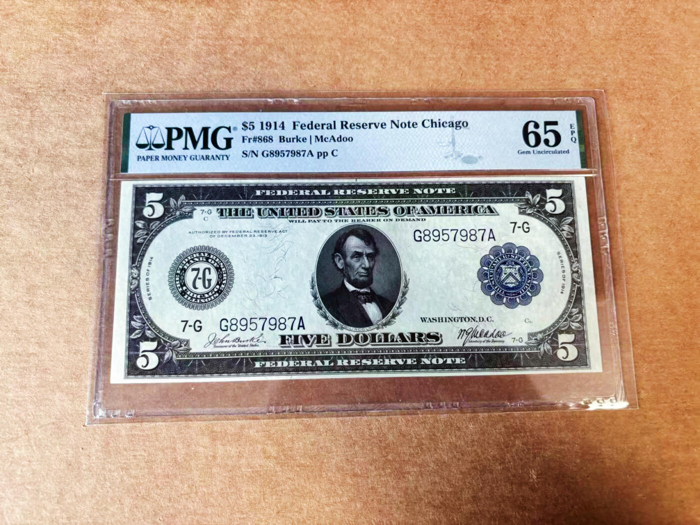 【Blue Auction】世界纸币精拍第748期——18级TOP拍卖/信誉/品质/专业/高效💫 美国 1914年5美金 费城版 大票幅 正面林肯 背面征服者登陆大场景雕刻精美 PMG65EPQ 绝品