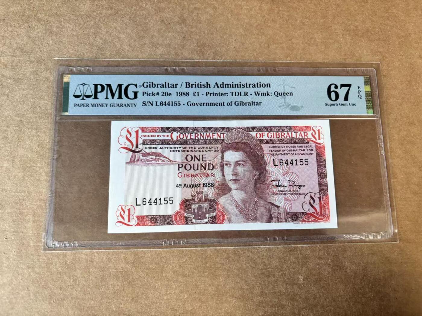 【Blue Auction】世界纸币精拍第748期——18级TOP拍卖/信誉/品质/专业/高效💫 直布罗陀 1988年1镑 高冠女王  PMG67EPQ 