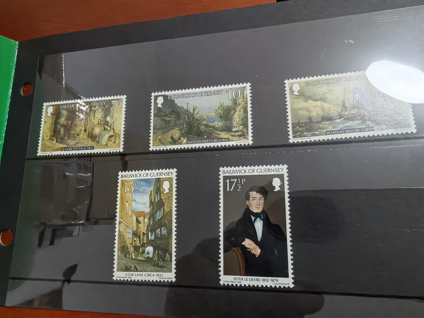 长老汇蛇年精选第七十一场拍卖 1980根西彼得·勒佛尔绘画邮票5枚套，卡册，面值1.75镑