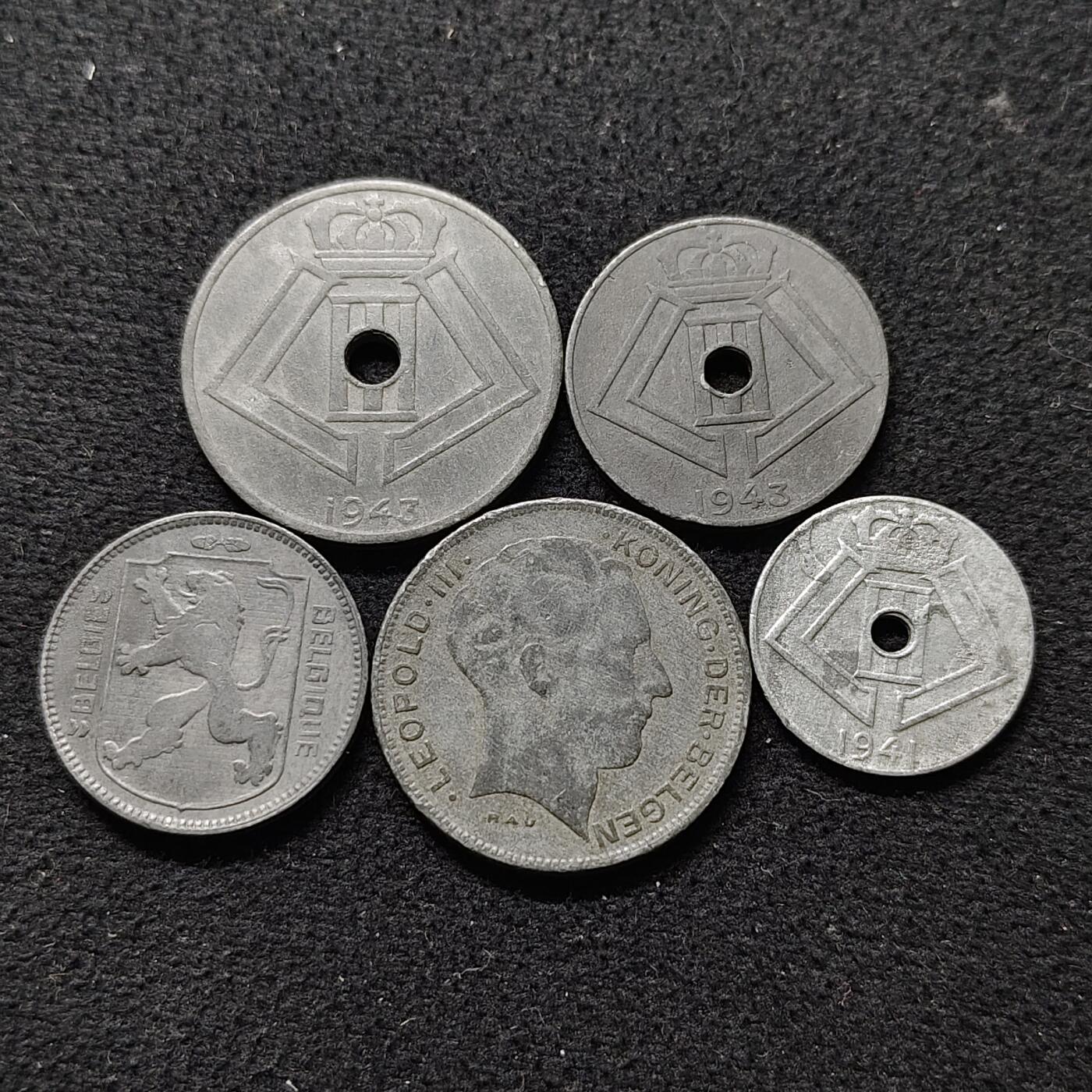 【全场包邮】纯粹捡漏拍476场（免费代拍第13场）调整中 比利时王国二战期间锌币五枚不同好品稀少