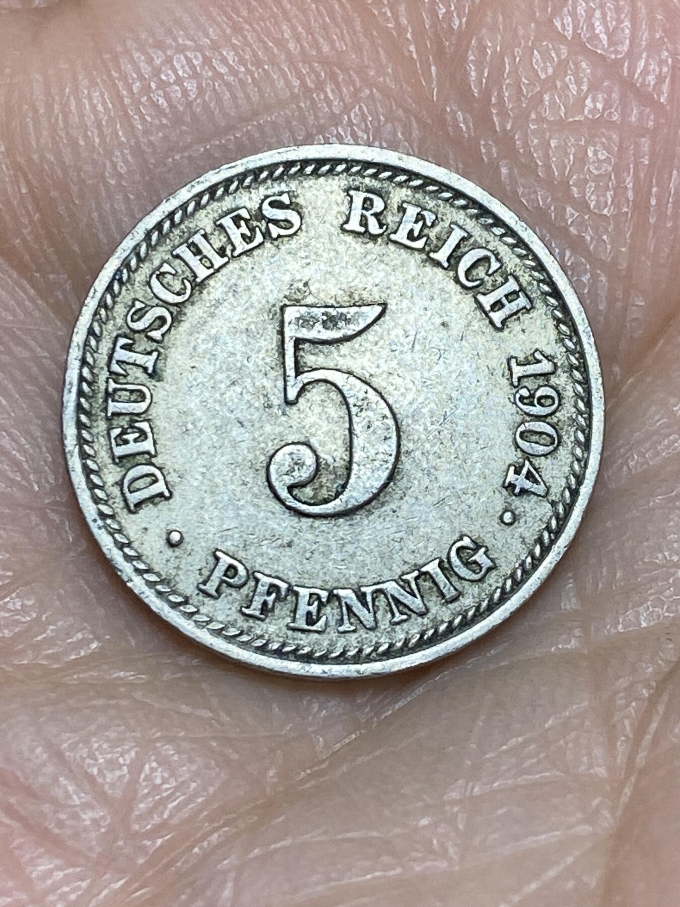 2025年第一百二十五场(总第一百五十一场）外国好品散币(免佣金) 德意志帝国1904年5芬尼(威廉二世时期，D标慕尼黑造)