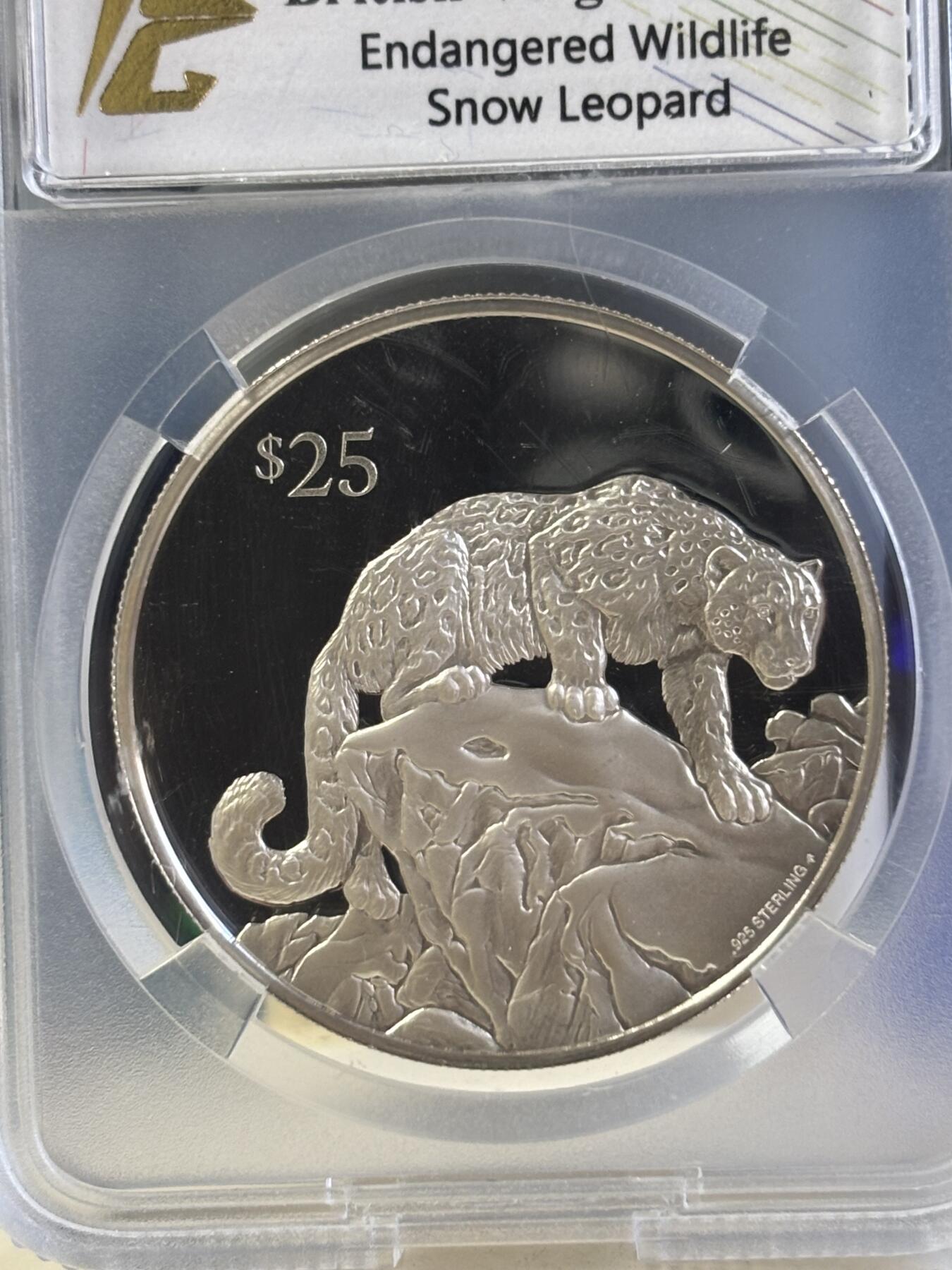 第181期拍卖 维尔京1993年濒危动物豹子纪念银币TQG-PF68,925银，20.59克