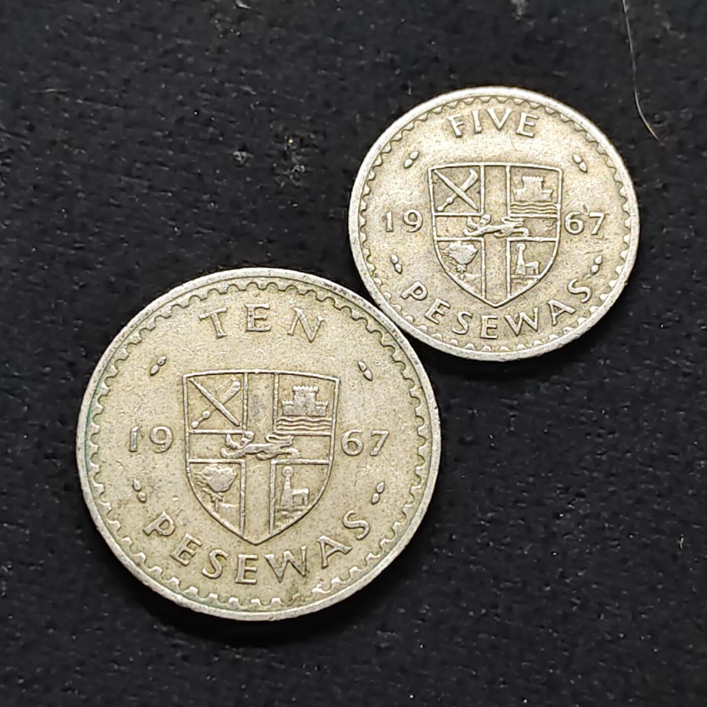 【全场包邮】纯粹捡漏拍476场（免费代拍第13场）调整中 加纳1967年5-10比塞瓦2枚一组