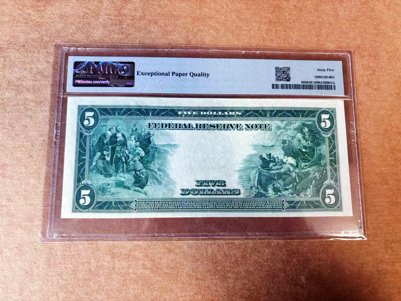 【Blue Auction】世界纸币精拍第748期——18级TOP拍卖/信誉/品质/专业/高效💫 美国 1914年5美金 费城版 大票幅 正面林肯 背面征服者登陆大场景雕刻精美 PMG65EPQ 绝品