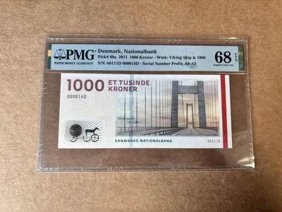 【Blue Auction】世界纸币精拍第748期——18级TOP拍卖/信誉/品质/专业/高效💫 - 【A0 14小号】丹麦 2011年1000克朗 PMG68EPQ 高分