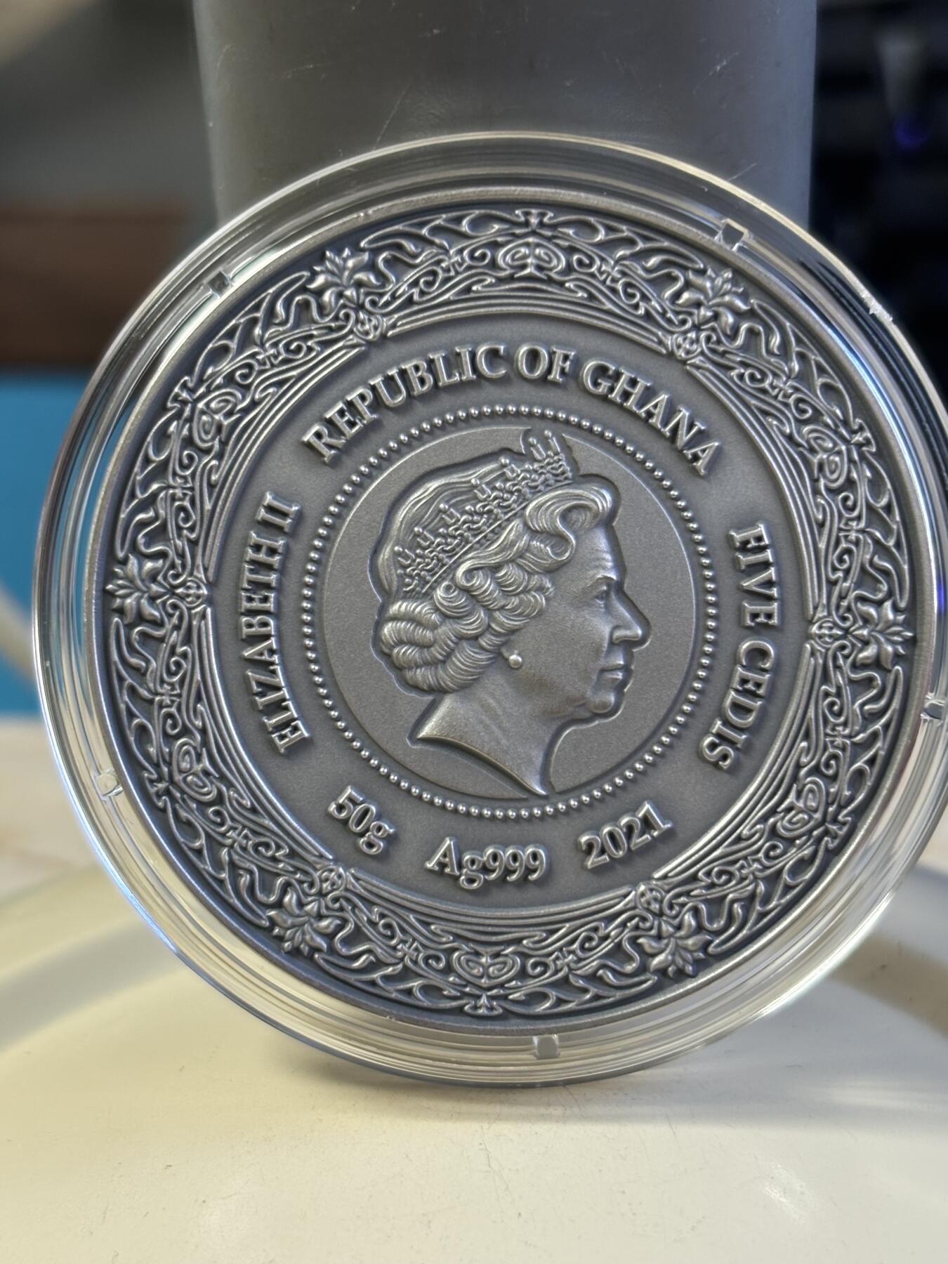 第181期拍卖 加纳2021年健康女神系列5布里奇德彩色纪念银币，999银，50克，发行500枚