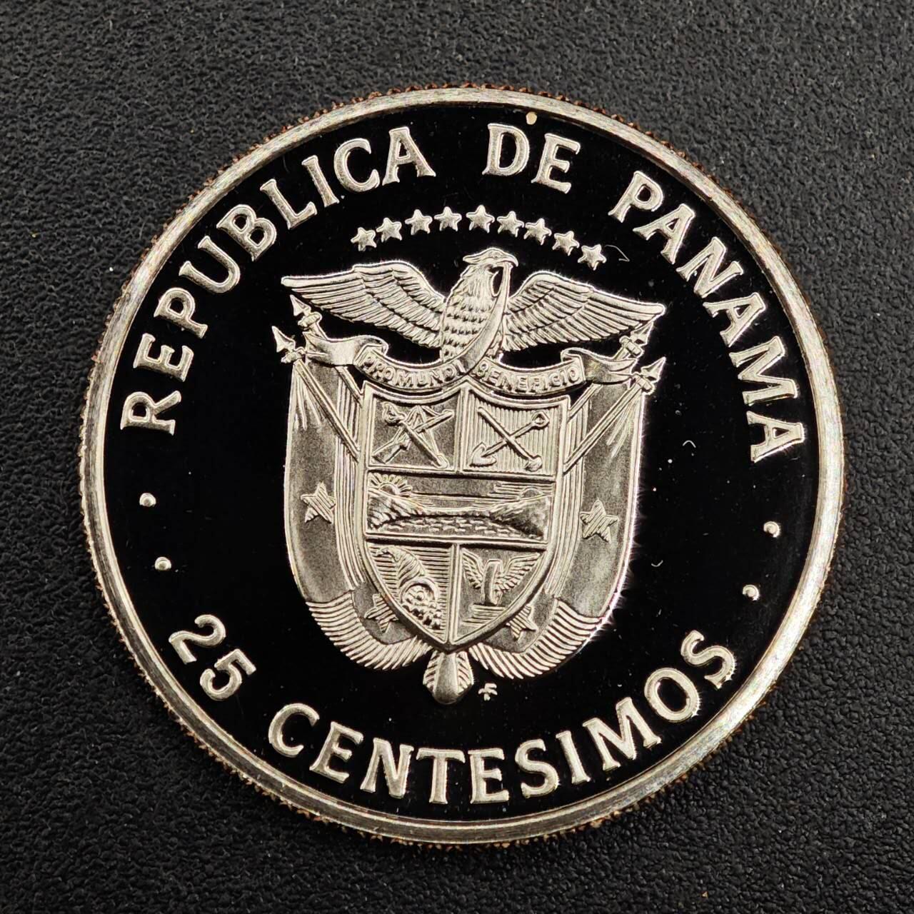 【淘币小摊】实时拍第七百九十二拍   散币场   满百包邮可预留二周 每周一统一发货   巴拿马1976年25分精制镍币