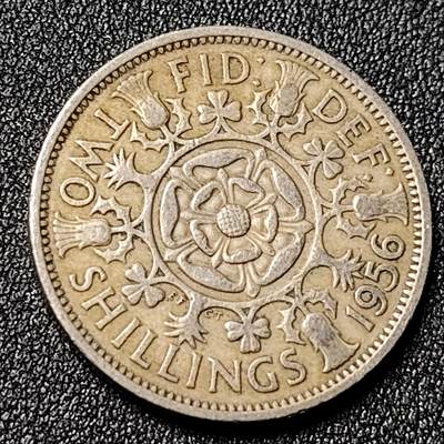 泉币菌-第125场-126场 并场 精品福利场(本场由于周日截拍，需要下周周末发货，感谢理解) - 英国2先令铜镍大硬币 1956年 28.4mm 伊丽莎白二世