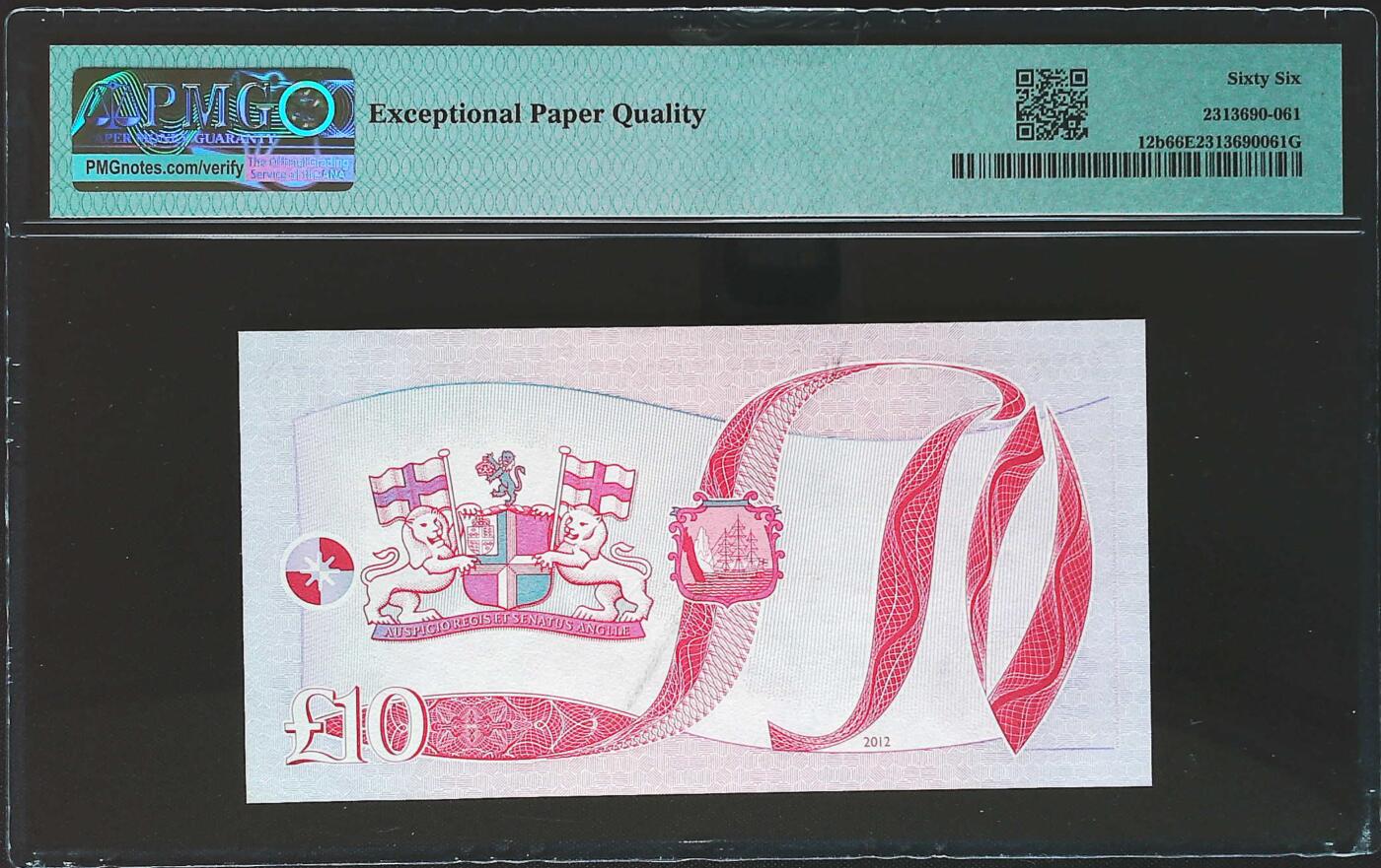 世界靓号纸钞第七十七期 2012年圣赫勒拿10镑 P1首发冠 全程无347 豹子号000 PMG66