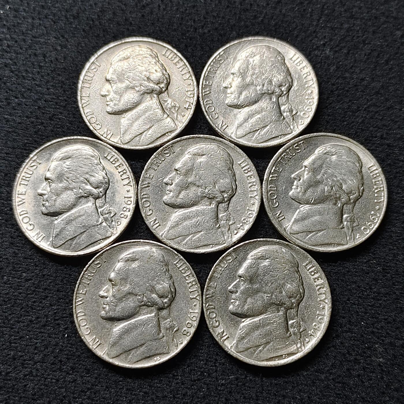 【全场包邮】纯粹捡漏拍476场（免费代拍第13场）调整中 美国各年份杰佛逊5分7枚一组