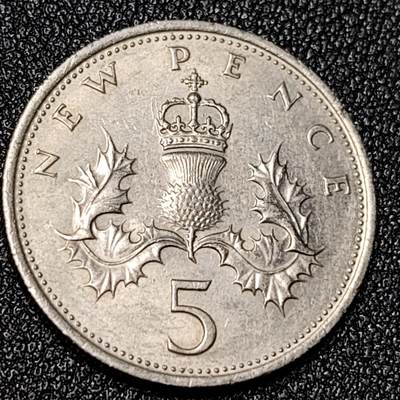 泉币菌-第125场-126场 并场 精品福利场(本场由于周日截拍，需要下周周末发货，感谢理解) - 早期老版 1970年英国大5便士镍币 皇冠蓟草 23mm