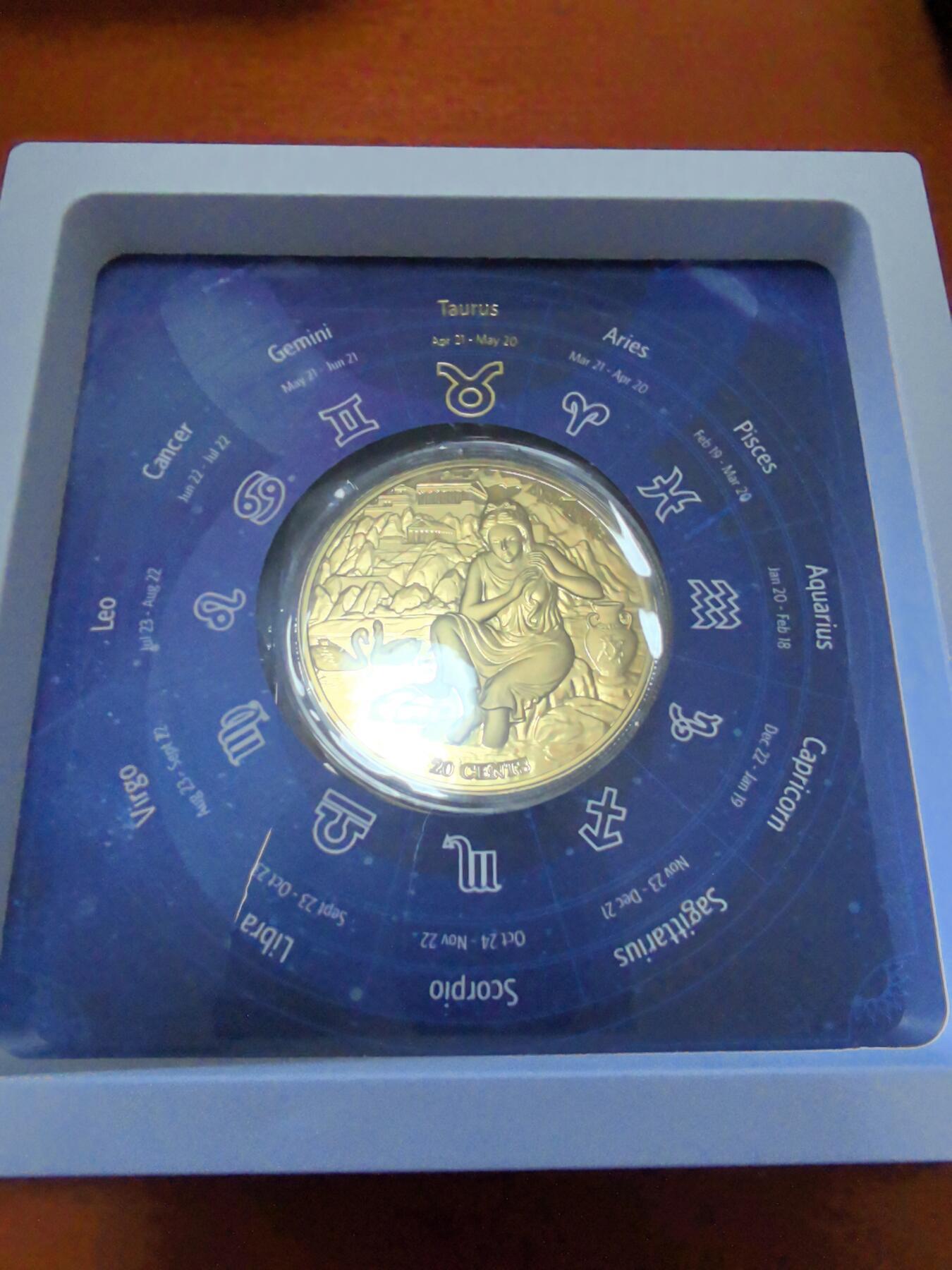 长老汇蛇年精选第七十一场拍卖 2021萨摩亚金牛座阿芙洛狄忒20分铜镀金币，盒证全，3000枚