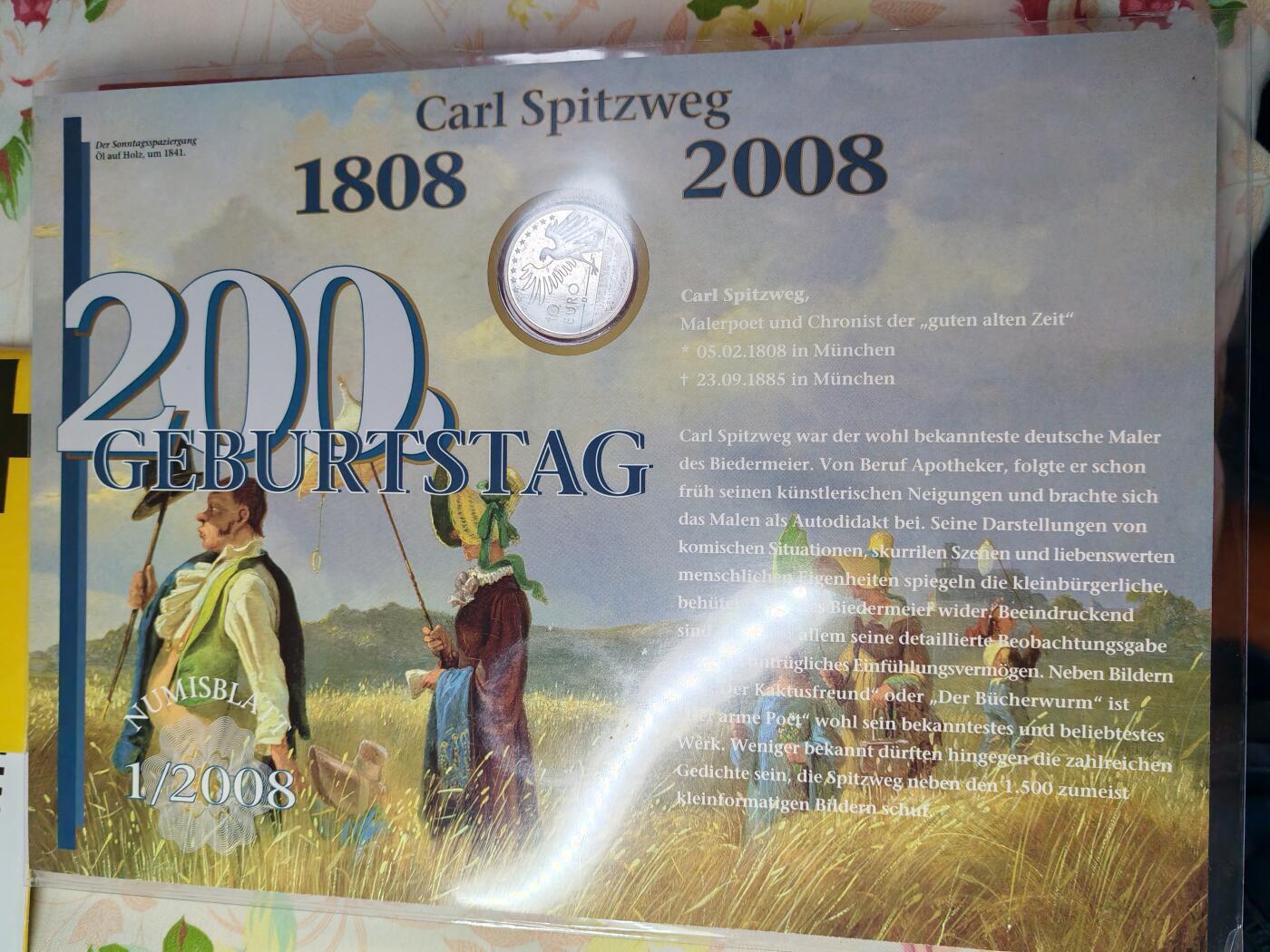 长老汇蛇年精选第七十一场拍卖 2008德国邮币封首日封，含2008施皮茨韦格诞辰200周年10欧元银币1枚，18克925银（2）