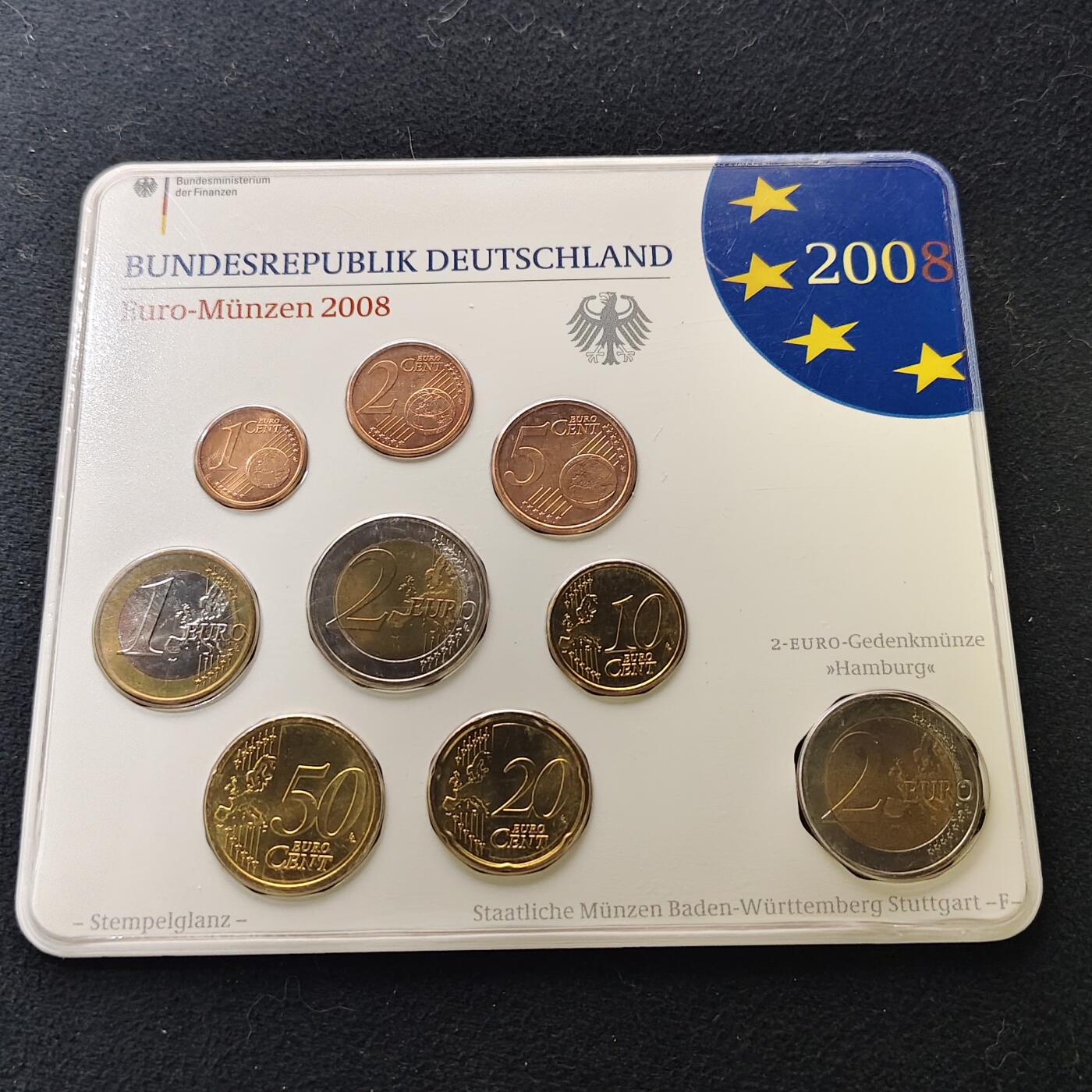 【全场包邮】纯粹捡漏拍477场（免费代拍第14场）调整中 德国2008年F厂官方卡装套币-含汉堡联邦州圣米迦勒斯教堂双色纪念币