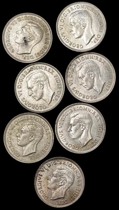 修遠堂世界钱币第九十二期 - 1951年澳大利亚联邦50周年纪念1弗罗林银币7枚  总重79.31g，含银50%  未流通品62-64状态