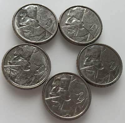  外国优质老铜币银币，周六九点倒数截拍，满百包邮，可寄存半年，喜欢朋友微信扫描二维码可直接参拍 - 	比利时 博杜安一世50法郎5枚