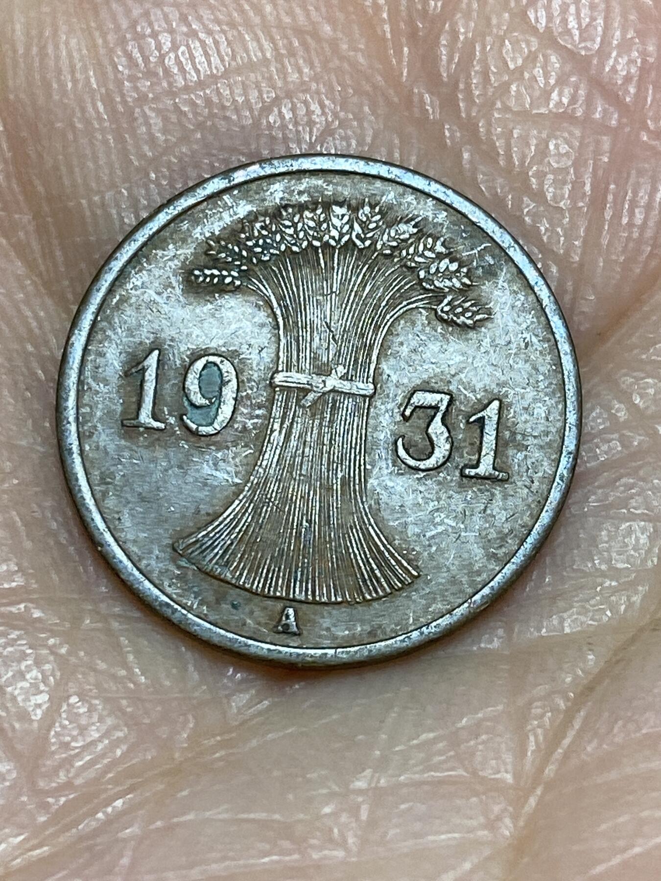 2025年第一百二十五场(总第一百五十一场）外国好品散币(免佣金) 德意志魏玛共和国1931年1芬尼(A标柏林造)