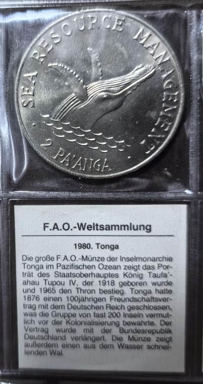 北京马甸外国币专卖第145期，外国币专场，陆续上拍，欢迎关注 1980年汤加王国2潘加普制铜镍纪念币 联合国FAO