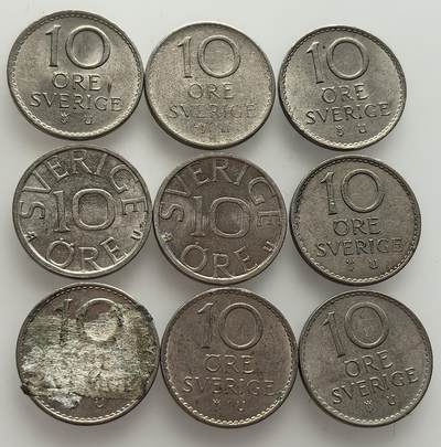  外国优质老铜币银币，周六九点倒数截拍，满百包邮，可寄存半年，喜欢朋友微信扫描二维码可直接参拍 - 瑞典1963年-1981年10欧尔9枚