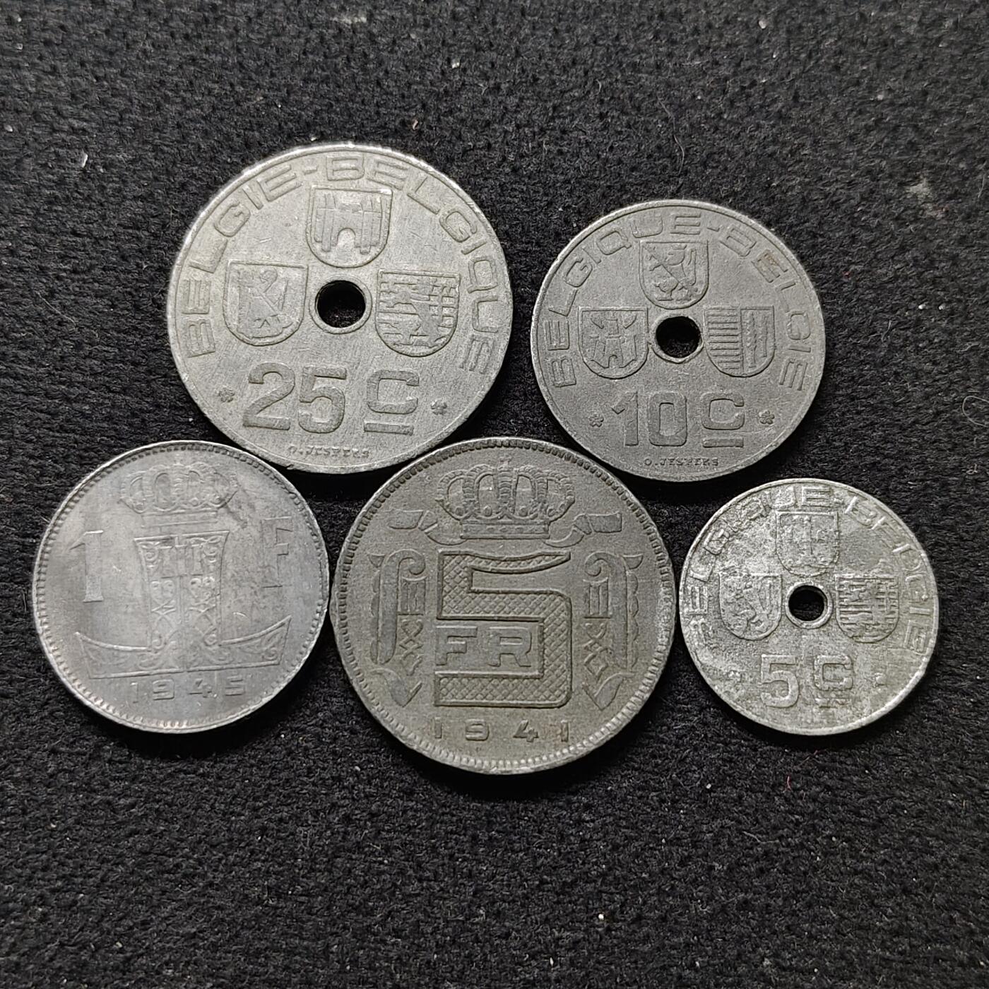 【全场包邮】纯粹捡漏拍476场（免费代拍第13场）调整中 比利时王国二战期间锌币五枚不同好品稀少