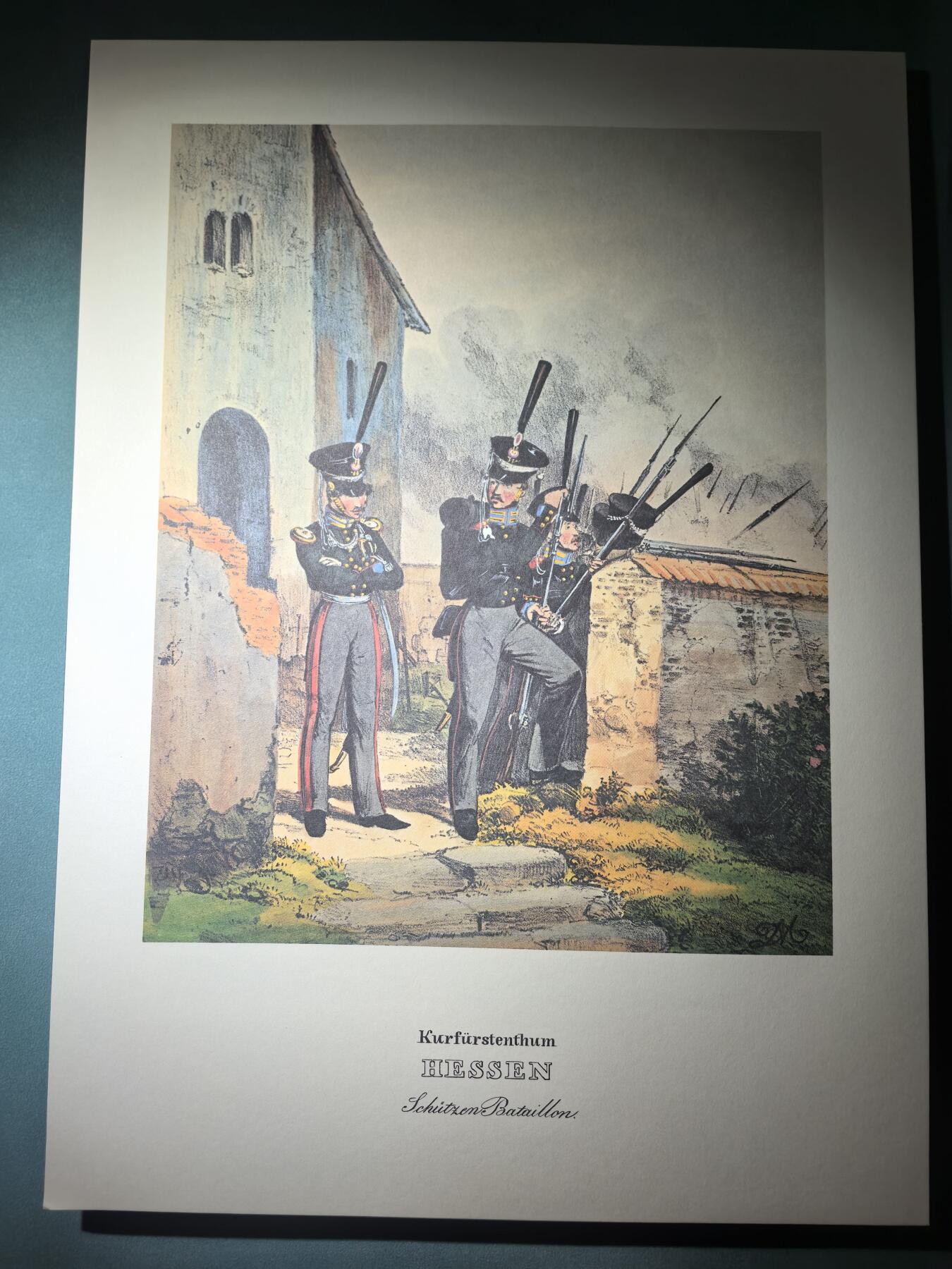 盛世勋华——号角文化勋章邮票专场拍卖第287期 大尺寸手绘图卡 黑森大公国突击营 大A4尺寸 翻印自1848年出版《德意志陆军》一书