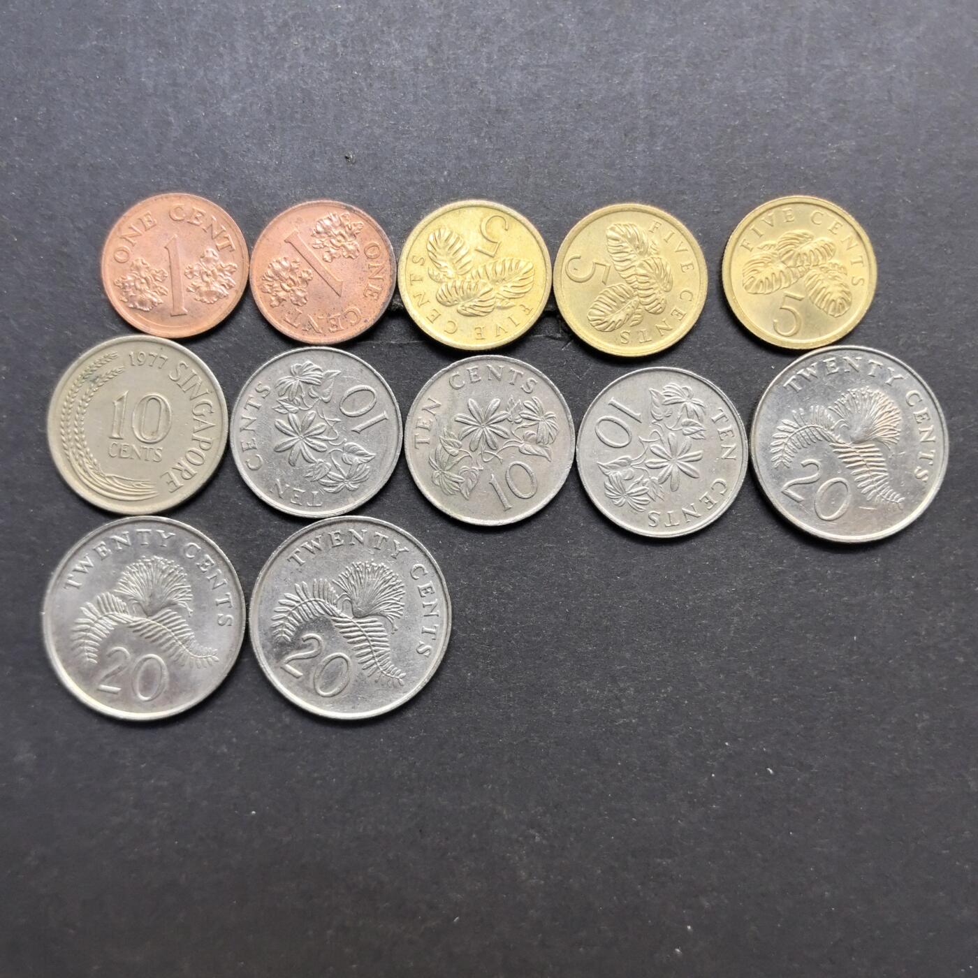 各国硬币第6期 无佣金 新加坡不同面值 12个