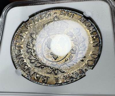 甄臻铺-世界币章拍卖（第38期）立冬小精品场，送拍享返佣金等优惠多多 NGC-XFD 法国1765年路易十五青年版埃居银币 炫彩包浆 30g的大尺寸银币