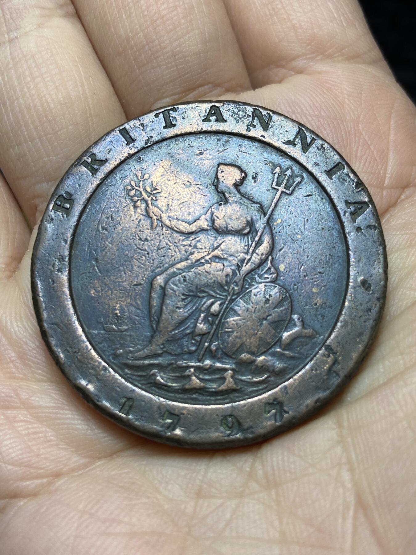 2025年第一百二十六场(总第一百五十二场）外国好品散币(免佣金) 少见通货好品–英国🇬🇧1797年大车轮2便士，直径40.8毫米，厚4.8毫米，重55.29克(乔治三世时期)