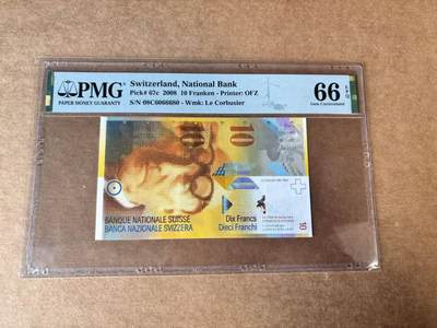 【Blue Auction】世界纸币精拍第748期——18级TOP拍卖/信誉/品质/专业/高效💫 - 【倒置号】瑞士 2008年10法郎 PMG66EPQ 