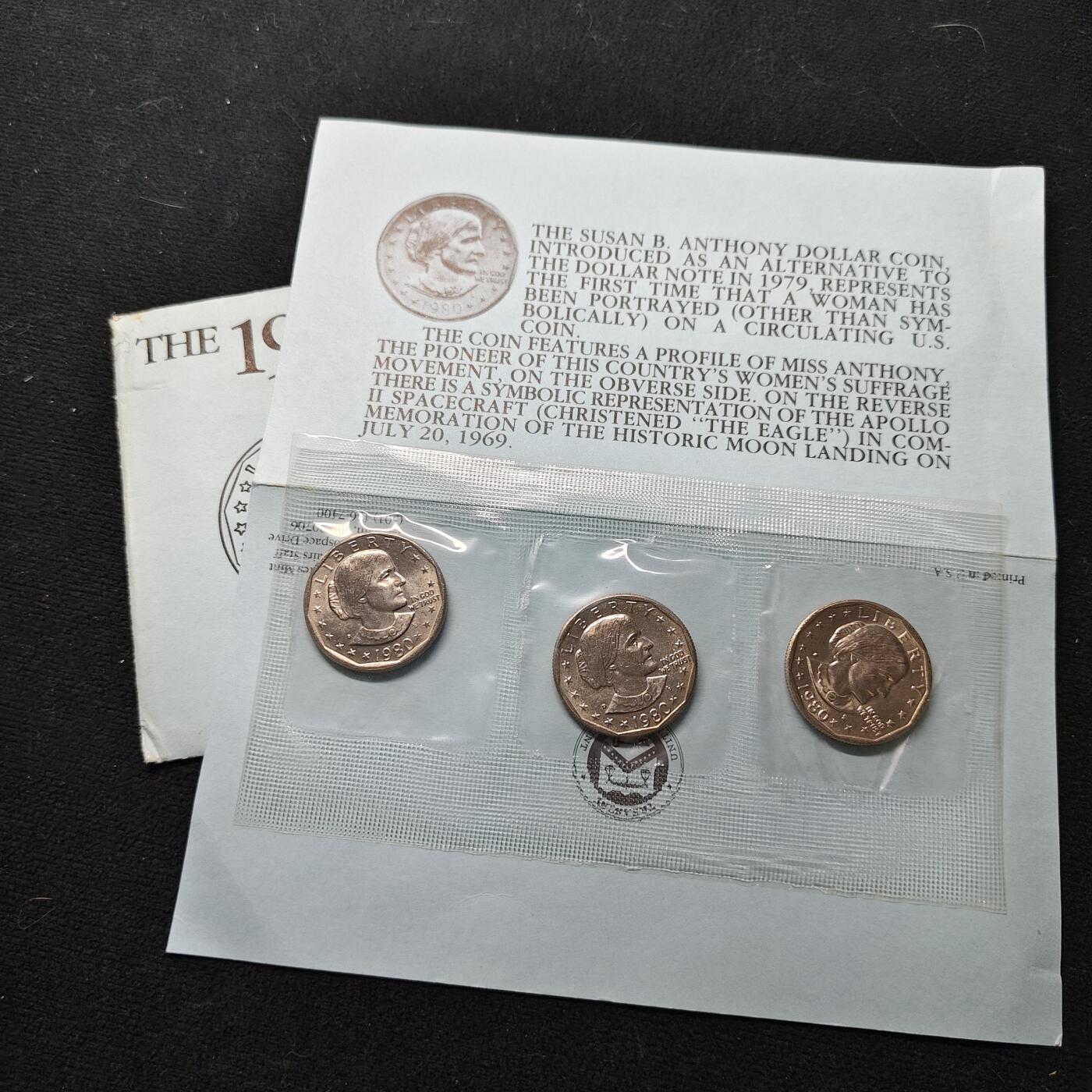 【全场包邮】纯粹捡漏拍477场（免费代拍第14场）调整中 美国1980年苏珊1元（仅发行1979-1981年）PSD少见三厂号原封装版套币-盒证全