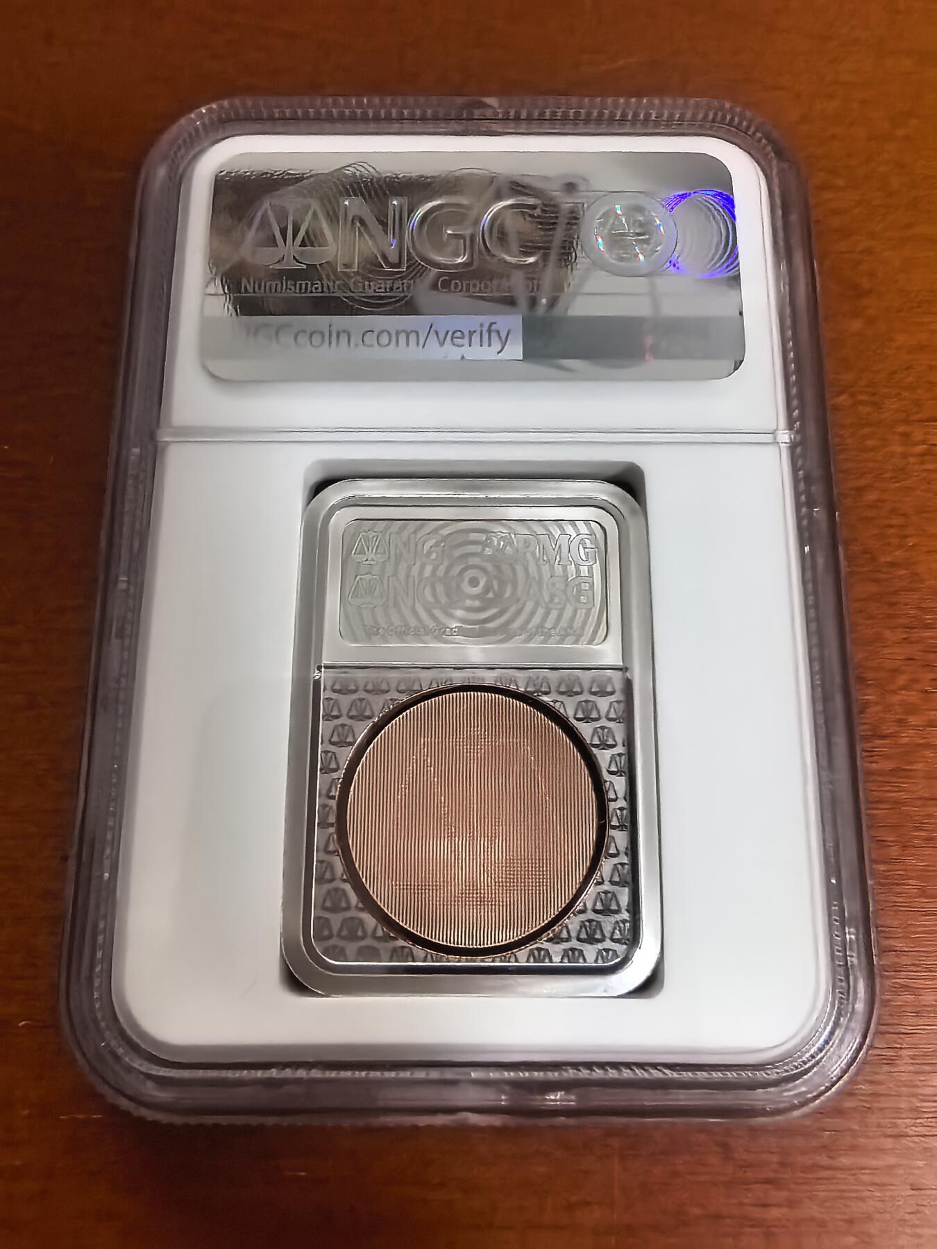 长老汇蛇年精选第七十一场拍卖 2019中国NGC5周年双金属铜镀银精制纪念章，NGC PF70UC，首日标