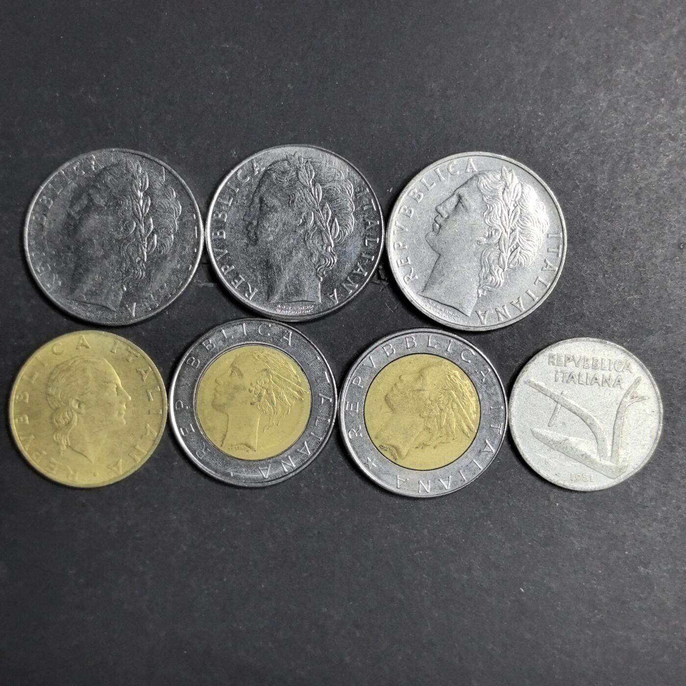 各国硬币第6期 无佣金 意大利不同面值 7个